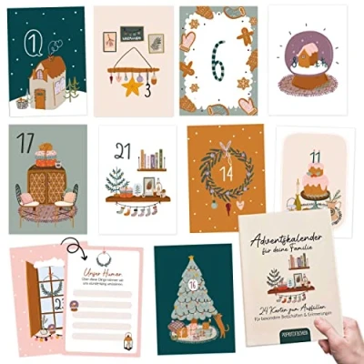 Abbildung von Papierdrachen Karten Adventskalender 2024 zum Selbstgestalten und Verschenken für die ganze Familie 24 Postkarten Geschenkidee Advent mit liebevollen Motiven Aufhängen Set 10