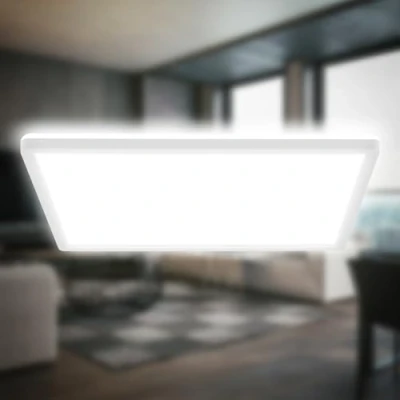 Abbildung von B.K.Licht LED Deckenlampe mit indirektem Licht, 3cm flach, neutralweißes Lampe, Deckenleuchte, Wohnzimmerlampe, Panel, Küchenlampe, Deckenbeleuchtung, 42x42x3 cm, Weiß
