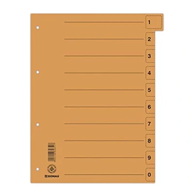 Abbildung von DONAU 8611001 12 Trennblätter 50er Pack/Farbe: Orange/Karton Register überbreit Aus Recycling Karton/für DIN A4 4 Fach Lochung Trennlaschen Ordner Register/Blauer Engel/Made in EU