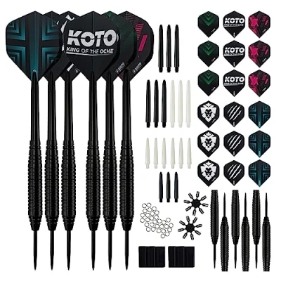 Abbildung von KOTO Steel Tip Darts Set Inkl. 90 Stück Zubehör: 2 Sets Stahlspitzen, 6 Dartschäfte (Nylon), 100 Micron Flights (55 mm + 8,6 mm), Hochwertiges Messing (Messing)