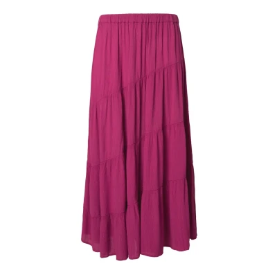 Abbildung von Ulla Popken Tiered Flounce Panel Elastic Waist Faltenrock, Damen, Größe: 50/52, Magnolia red