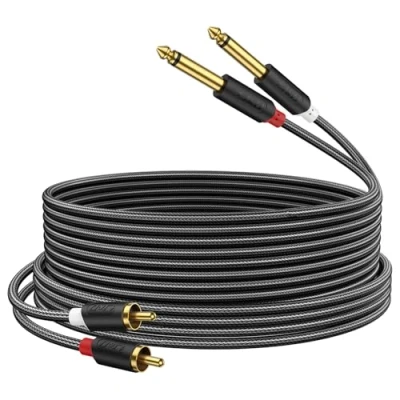 Abbildung von J&amp;D 2x 6,35 mm zu 2RCA Kabel, Gold Plated [AudioWave Serie] 2 x 6,35mm 1/4&quot; Männlich TS RCA Stereo Audio Adapter Y Splitter Cinch Kabel mit PVC Überzug und Nylon Braid 2.7 Meter