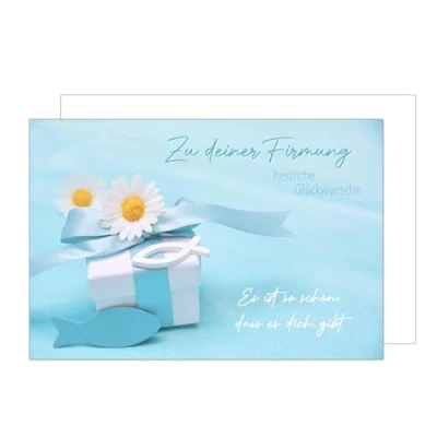 Abbildung von Edition Seidel Premium Glückwunschkarte zur Firmung mit Umschlag. Firmungskarte Spruch Karte Grusskarte Blume Fisch Junge Mädchen (FI139 SW024)