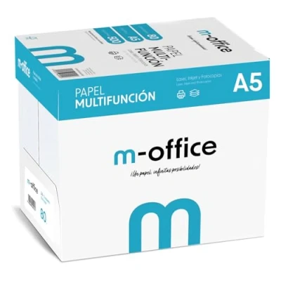Abbildung von A5 Papier, 80 g, 5 Packung mit 500 Blatt, Multifunktionspapier für Inkjet und Laserdrucker, Blätter, 148 x 210 mm, ideal Büro Zuhause · m office (2500 Blatt)
