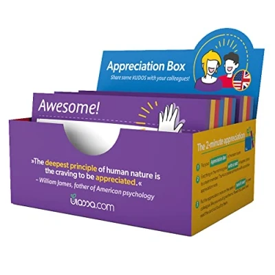 Abbildung von Ulassa Kudos Karten Box 200 Kudo Cards 100 x 70 mm ENGLISH Version Appreciation Kartenset um Wertschätzung, Lob und Motivation im Team zu steigern Dankeskarten, Lobkarten