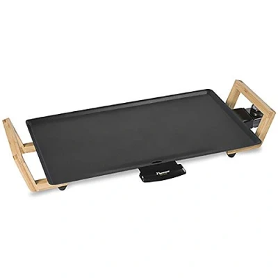 Abbildung von Bestron elektrischer Tischgrill, Plancha /Teppanyaki Grillplatte mit Antihaftbeschichtung, Grillspaß für bis zu 4 Personen, 2.000 Watt, Farbe; Schwarz