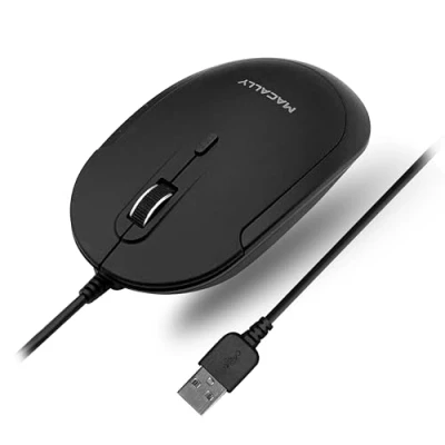Abbildung von Macally Silent Wired Mouse Slim &amp; Compact USB for Apple Mac or Windows PC Laptop/Desktop Designed with Optical Sensor DPI Switch Simple Comfortable Computer (Black)