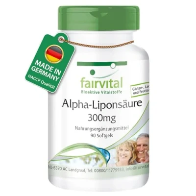Abbildung von Fairvital Alpha Liponsäure Kapseln 300mg (Alpha lipoic acid, ALA) für 3 Monate HOCHDOSIERT 90 Softgels