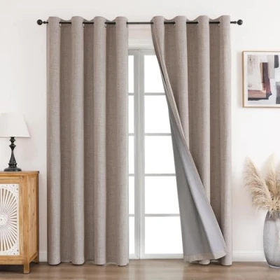 Abbildung von CUCRAF Vorhang 100% Blickdicht Leinen Gardinen mit Ösen Verdunklungsvorhänge H225 x B140 cm 2er Set, Thermovorhang Kälteschutz Schallschutz für Wohnzimmer Schlafzimmer