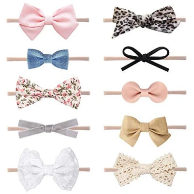 Abbildung von DRESHOW 10 Stück Baby Haarband Stirnbänder Mädchen Nylon Stirnband Neugeborene Kleinkinder Haarbänder und Bögen Kinder Haarschmuck