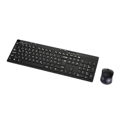 Abbildung von Amazon Basics Tastatur Maus Set, volle Größe, kabellos, USB Empfänger mit 2,4 GHz, DE Layout, schwarz