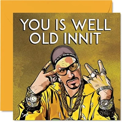 Abbildung von Lustige Ali G Geburtstagskarte für Männer und Frauen Well Old Innit Happy Birthday Karte Freund, Tante, Onkel, Bruder, Schwester, Mutter, Vater, Sohn, Tochter, 145 mm x mm, Humor, Witz,