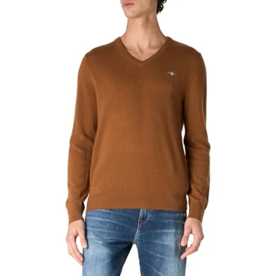 Abbildung von GANT Herren Extrafine Lambswool V Neck Pullover, Cacao, XXL