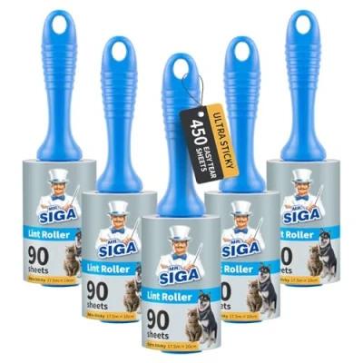 Abbildung von MR.SIGA Extra Sticky Lint Roller,Fusselrolle Fusselentferner Tierhaar Fusselroller mit einfachen Aufreißblättern, 450 Blatt insgesamt, 5er Pack, Blau