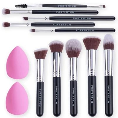 Abbildung von PORTENTUM Pinselset Makeup Professionelles 10+2 Stück Foundation Make up Pinsel Set Premium Puderpinsel Lidschatten Blush Schminkpinsel Beauty Schwamm