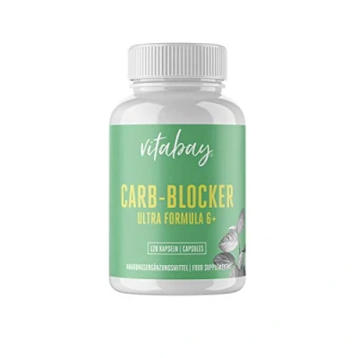 Abbildung von Vitabay Carb Blocker Ultra Formula G+ 120 Kapseln Natürlicher Appetitzügler Langzeitwirkung Mit einem Effekt von ca. 4 Stunden Made in Germany