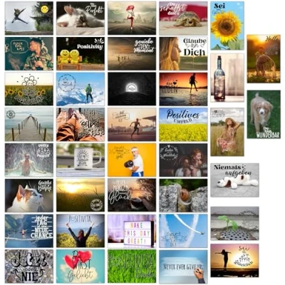 Abbildung von the lazy panda card company 80 postive und motivierende Postkarten 40 verschiedene Designs, jeweils zwei davon