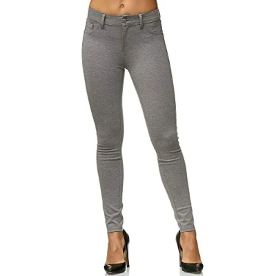 Abbildung von Elara Damen Stretch Hose Skinny Fit Jegging Chunkyrayan H01 21 Light Grey 42 (XL)