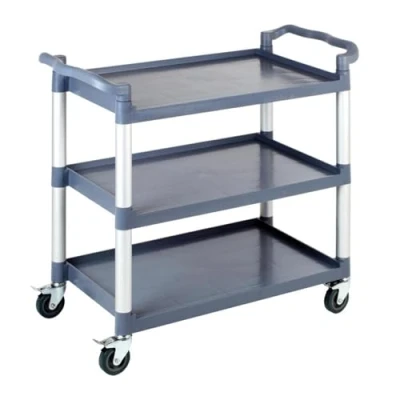 Abbildung von APS Servier /Transportwagen Aluminiumrahmen, 3 Böden, Abstand je Boden 31 cm, 4 Lenkrollen mit Feststellern, Tragfähigkeit 80 kg Boden, 240 gesamt, demontiert, einfache Montage, ohne Container