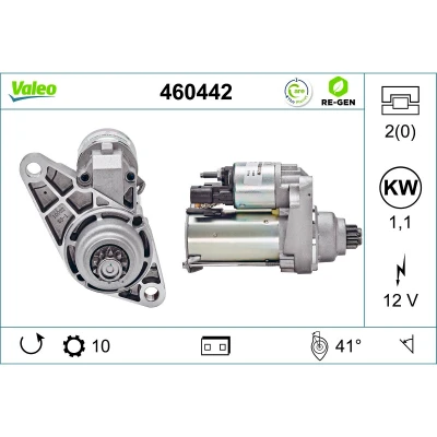 Abbildung von VALEO 460442 Anlasser 12 1,1 10 VOLKSWAGEN: GOLF 5, 6, Polo V Hatchback, SKODA: Fabia 1 Combi, I Saloon, Octavia 2 Combi
