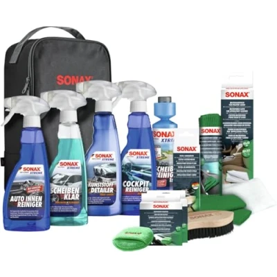 Abbildung von SONAX Innenraum+Scheibe Set mit Tasche (11 teilig) zur Reinigung aller Flächen im Autoinnenraum langanhaltendem Schutz Art Nr. 07688000
