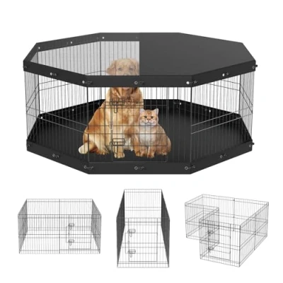 Abbildung von VEVOR Welpenlaufstall 61cm hoch, 8 Paneele mit Bodenmatte und Abdeckung aus 600D Oxford Gewebe wasserdicht waschbar Tierlaufstall Hundelaufstall