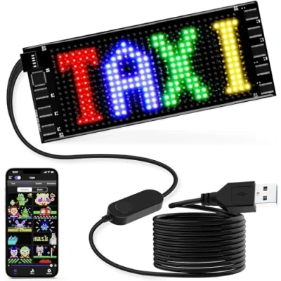 Abbildung von Qnoavve Leuchtschild für Auto, 17x7cm LED Anzeigetafel, Laufschrift Programmierbar, Schilder LKW, Scrollendes Schild, Flexibles Panel Unterstützung Text, Muster und Animationen
