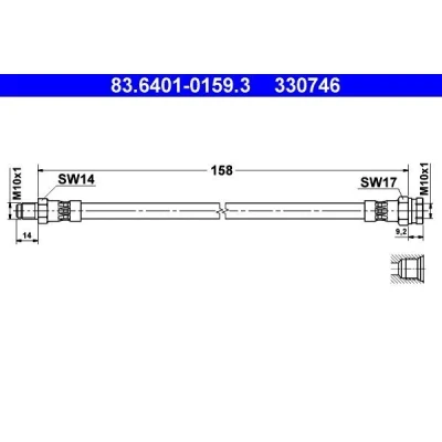 Abbildung von ATE 83.6401 0159.3 Bremsschläuche 160 M10x1 FIAT: Ducato II Platform/Chassis, Van, Minibus, LANCIA: DELTA 1, ALFA ROMEO: 145