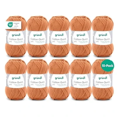 Abbildung von Gründl Wolle Cotton Quick uni dünne zum Häkeln Strickgarn Häkelgarn Glänzend und hautfreundlich 100% Baumwolle 10 Knäuel 50 g / 125 m Nadelstärke 3 4 curry