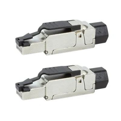 Abbildung von odedo 2x CAT 6A &amp; 7 RJ45 Crimp Stecker Netzwerkstecker feldkonfektionierbar bis 10 Gigabit für Verlegekabel Netzwerkkabel, werkzeugfreie Montage mit Zugentlastung, Crimpstecker Cat7