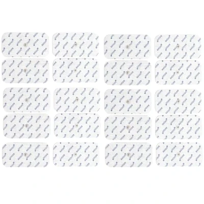 Abbildung von 20er Set Elektroden 10x5 cm kompatibel mit TENS EMS Geräten von Sanitas (wie SEM 40,41) &amp; Beurer EM Druckknopf Wiederverwendbare Klebeelektroden Pads Zert. Medizinprodukt axion