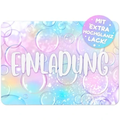 Abbildung von 12x Seifenblasen EINLADUNGSKARTEN KINDERGEBURTSTAG Mädchen Junge die Bubble PARTY Karten sind EINLADUNG Kinder Jungen GEBURTSTAG Meerjungfrau GEBURSTAGSPARTY Regenbogen Einhorn
