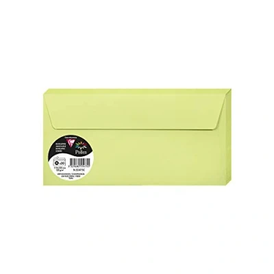 Abbildung von Clairefontaine 55475C Packung mit 20 Umschläge Pollen, Format DL, 110 x 220 mm, 120g, ideal für Einladungen und Korrespondenz, Knospengrün, 1 Pack