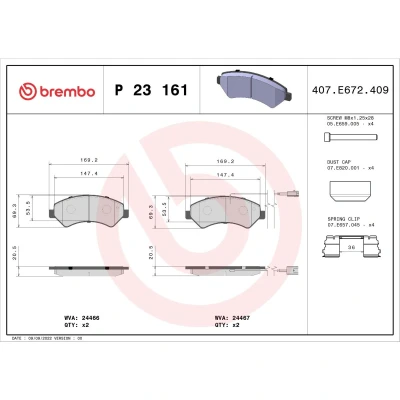 Abbildung von BREMBO P 23 161 Bremsbelagsatz inkl. Verschleißwarnkontakt mit Bremssattelschrauben Zubehör FIAT: Ducato III Van, Platform / Chassis