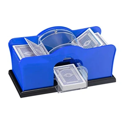 Abbildung von Relaxdays Unisex Erwachsene Kortblander Kartenmischmaschine f r 2 Decks mit Kurbel manuelles Mischger t Spielkarten bis, blau, 1 Stück EU