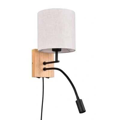 Abbildung von Trio Leuchten Wandleuchte Nilam 212879236, Holz naturbelassen, Schirm Stoff, exkl. 1x E27, Lesearm inkl. 3.1 Watt LED, Flex Connect, Weiß