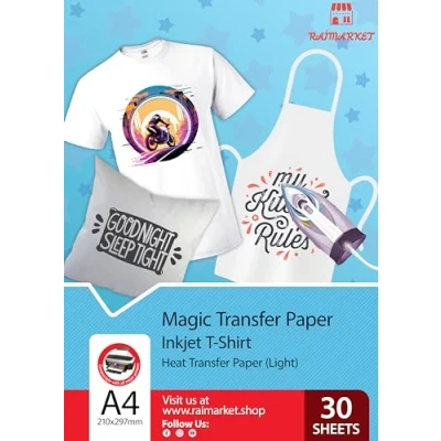 Abbildung von Transferpapier/Bügelpapier/Transferfolie für HELLE Textilien/Stoffe von Raimarket 30 Blatt A4 Inkjet Bügeleisen auf Papier/Transferfolie/T Shirt Transfers Textilefolien DIY Stoffdruck (30)