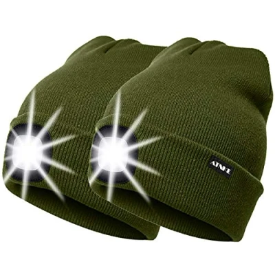 Abbildung von ATNKE 2Pcs Neue Warme LED beleuchtete Mütze,Unisex USB wiederaufladbare Laufmütze Ultra Bright 4 wasserdichte Lichtlampe Mehrfarbig (Armee Grün, 2PCS)