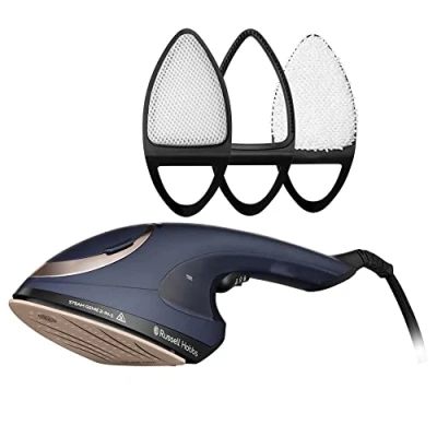 Abbildung von Russell Hobbs Dampfbügeleisen Multi [Dampfglätter &amp; Dampfbügeleisen] Steam Genie 2 in 1 (1700W, 20g/min Dampf, Hitzebeständige Tasche, 3 Aufsätze: Kleidung, Vorhänge, Polstermöbel) Bügeleisen 28370 56