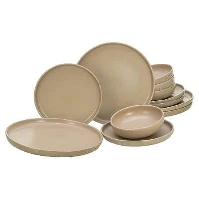 Abbildung von CreaTable, 33074, Serie Uno, 12 teiliges Geschirrset, Teller Set aus Steinzeug, spülmaschinen und mikrowellengeeignet, Made in Portugal