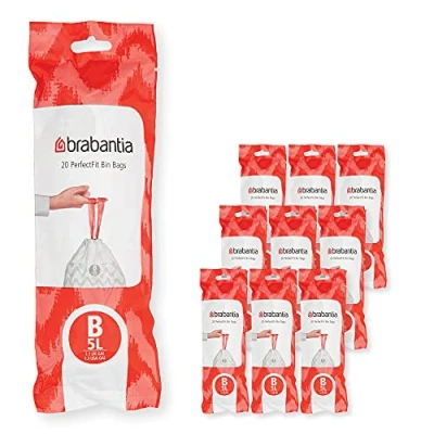 Abbildung von Brabantia Müllbeutel PerfectFit Multipack (Code B 5L) Extra Starke Müllsäcke mit Zugband, 10 rollen (200 Müllbeutel)