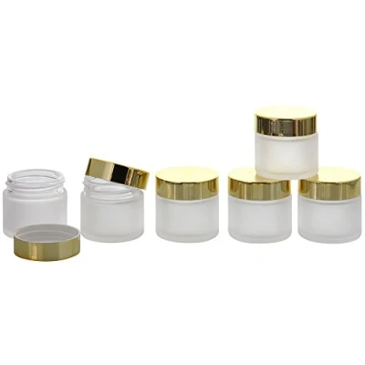 Abbildung von Matt Glas Tiegel 30 ml mit Gold Deckel, Leere Kosmetex Creme Dose, Kosmetik Dose aus Mattglas, 6x Mattglas Deckel