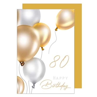 Abbildung von Edition Seidel Premium Glückwunschkarte zum 80. Geburtstag mit Umschlag. Geburtstagskarte Grusskarte Billet Luftballons Karte Happy Birthday Mann Frau gold (GZ349 80 SW023)