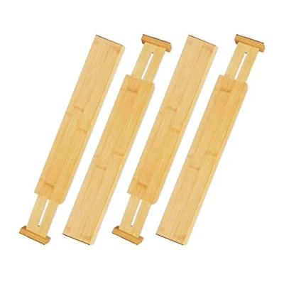Abbildung von Relaxdays Schubladentrenner 4er Set, Bambus, verstellbare Schubladeneinteiler für Besteck, Küche, Büro, 6 x 55 cm, natur