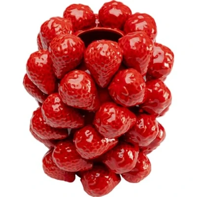 Abbildung von Kare Design Vase Strawberries, Rot, Erdbeeren, handgearbeitet, Unikat, Porzellan Glasiert, Klein, Dekorationsvase, Tischvase, Blumenvase fürs Wohnzimmer, Accessoire, 24x21x21 cm (H/B/T)