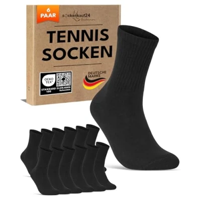 Abbildung von Damen Tennissocken (6 Paar) Sportsocken mit verstärkter Ferse &amp; Fußspitze, gepolsterte Sohle Baumwolle Atmungsaktive Retro Crew Socken 70107T (Schwarz 35 38)
