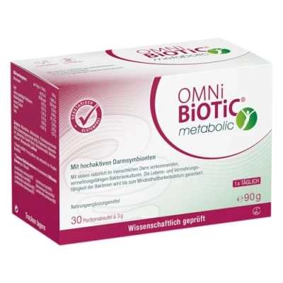 Abbildung von OMNi BiOTiC metabolic, 30 Portionen (90g), 7 Bakterienstämme, 3 Mrd. Keime pro Tagesdosis, Pulver, Vegetarisch, Glutenfrei, Zur täglichen Anwendung