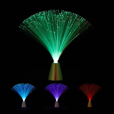 Abbildung von Relaxdays Glasfaserlampe, fließender Farbwechsel, LED Retrolampe, Stimmungslicht, Effektleuchte Fiberglas, 33 cm, bunt, Silber