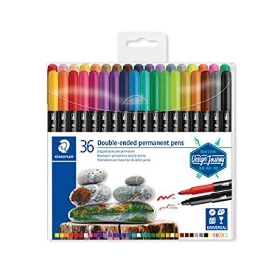 Abbildung von STAEDTLER 3187 TB36 Doppelfasermaler permanent, feine und ultrafeine Spitze, für viele Oberflächen geeignet, Klarfaltetui mit 36 leuchtenden Farben