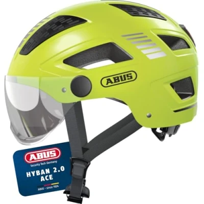 Abbildung von ABUS Stadthelm Hyban 2.0 ACE Fahrradhelm mit Visier, Licht und ABS Hartschale für Damen Herren Gelb, Größe M​